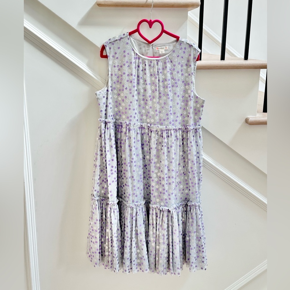 Crewcuts Silver and  Purple Polka Dot Kids Dress Size 10
